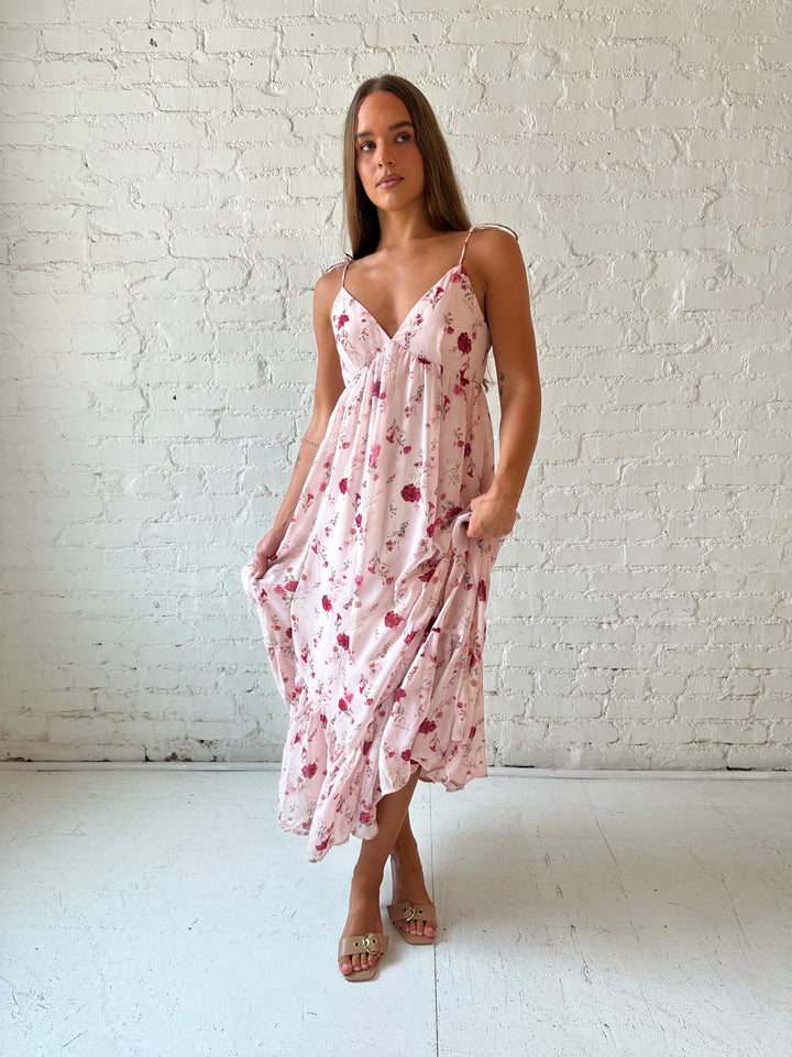 Brandy Pink Floral Tie Strap Maxi Dress