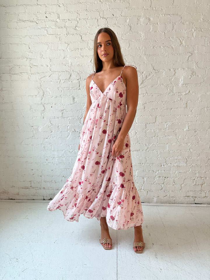 Brandy Pink Floral Tie Strap Maxi Dress