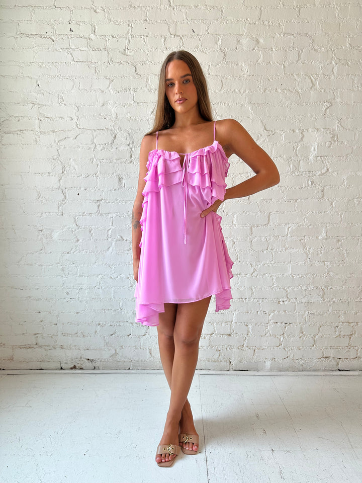 Astrid Pink Ruffle Mini Dress