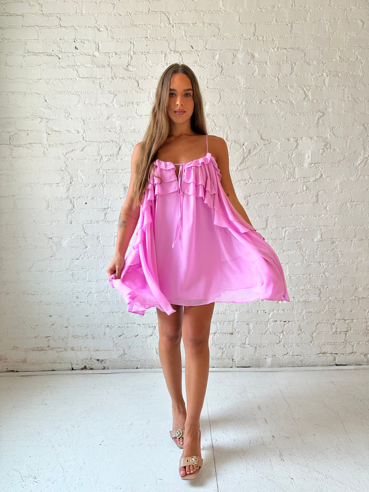Astrid Pink Ruffle Mini Dress