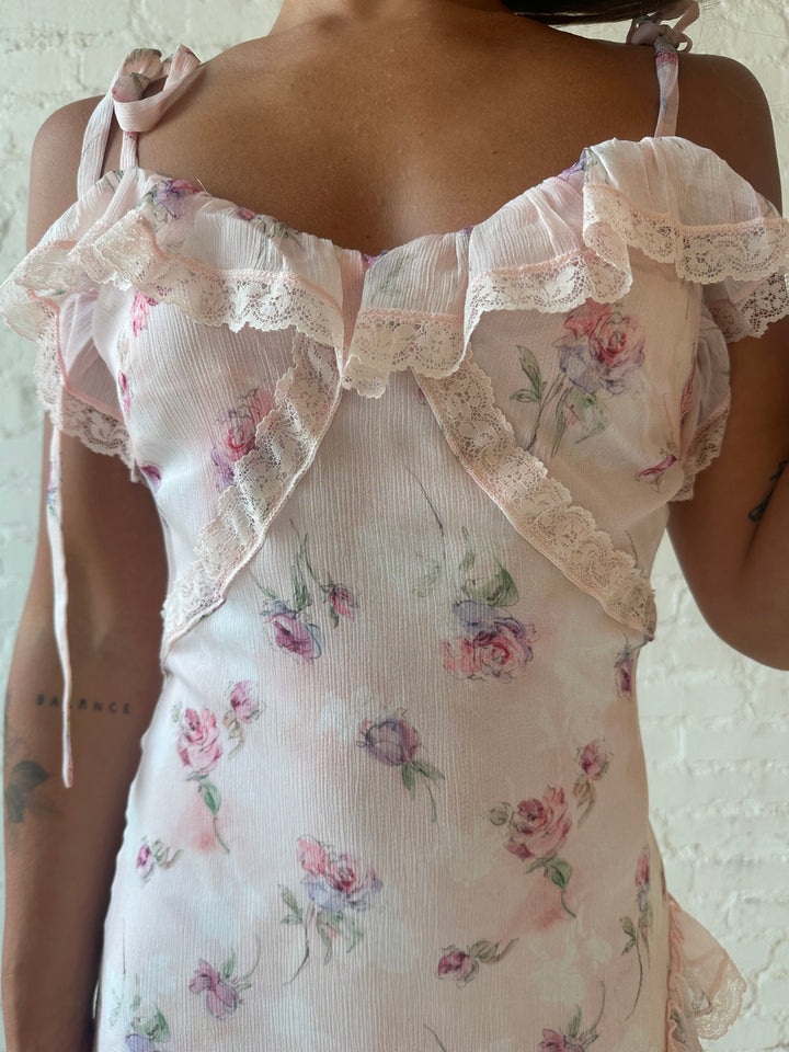 Reba Pink Floral Ruffle Tiered Maxi Dress
