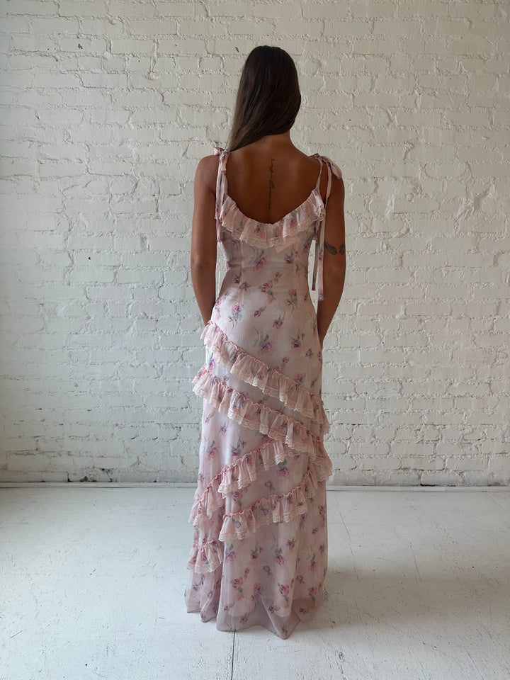Reba Pink Floral Ruffle Tiered Maxi Dress