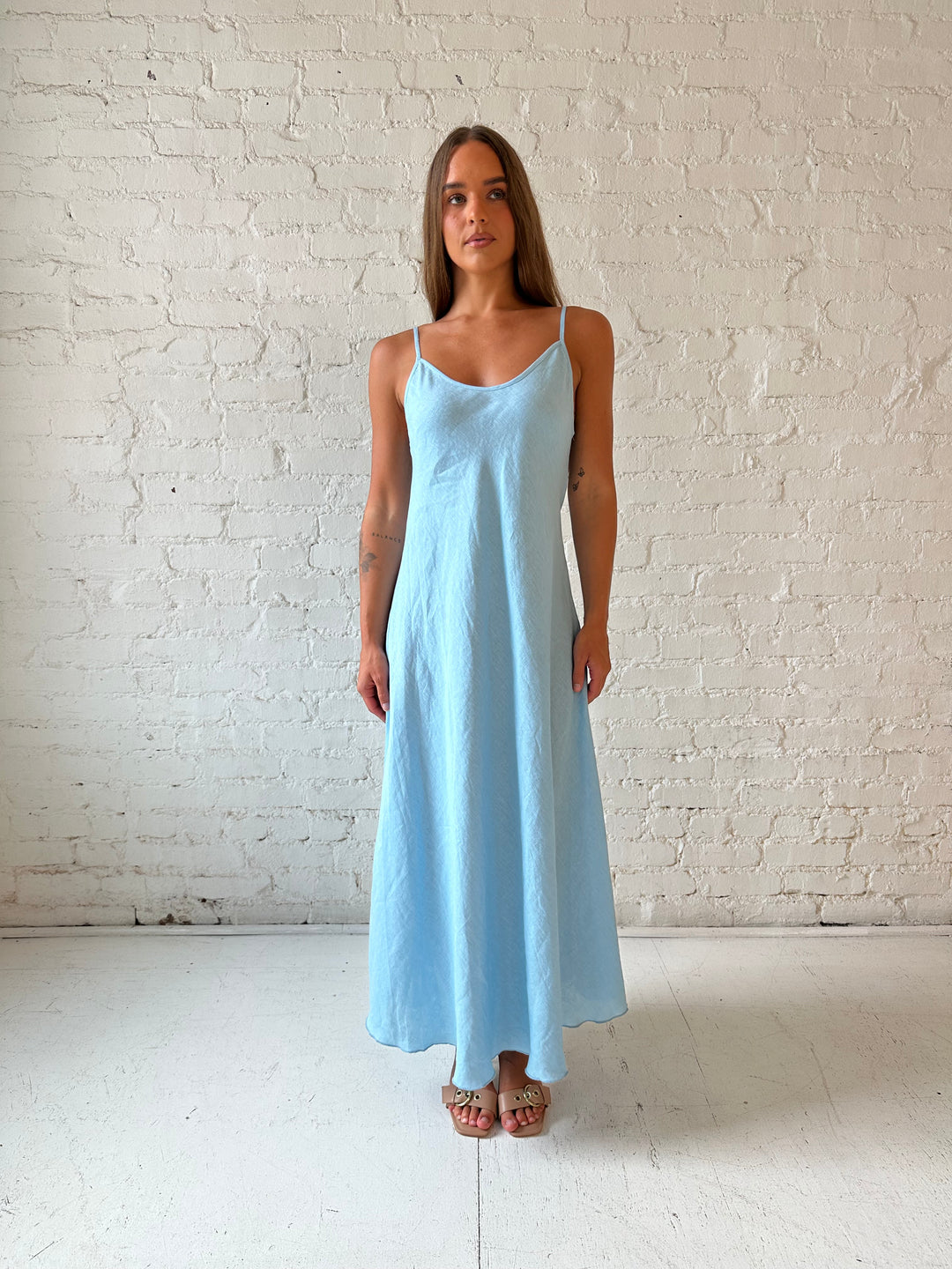 RESTOCKED: Cody Sky Blue Linen Slip Maxi Dress