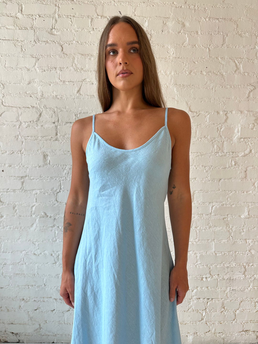 RESTOCKED: Cody Sky Blue Linen Slip Maxi Dress