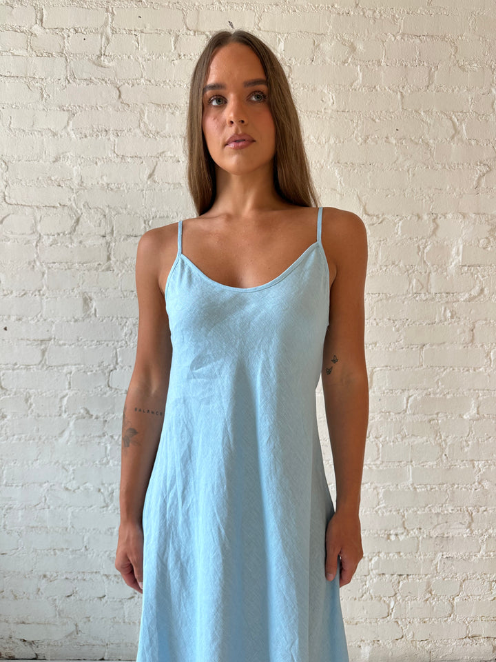 RESTOCKED: Cody Sky Blue Linen Slip Maxi Dress