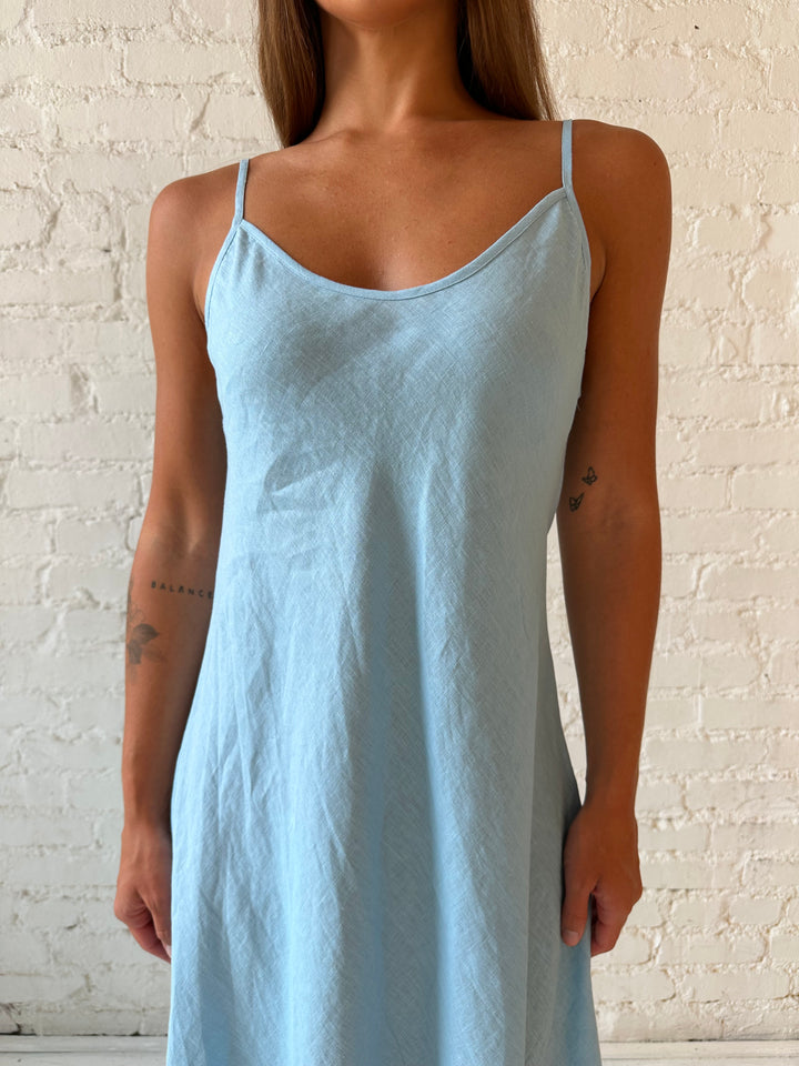 RESTOCKED: Cody Sky Blue Linen Slip Maxi Dress