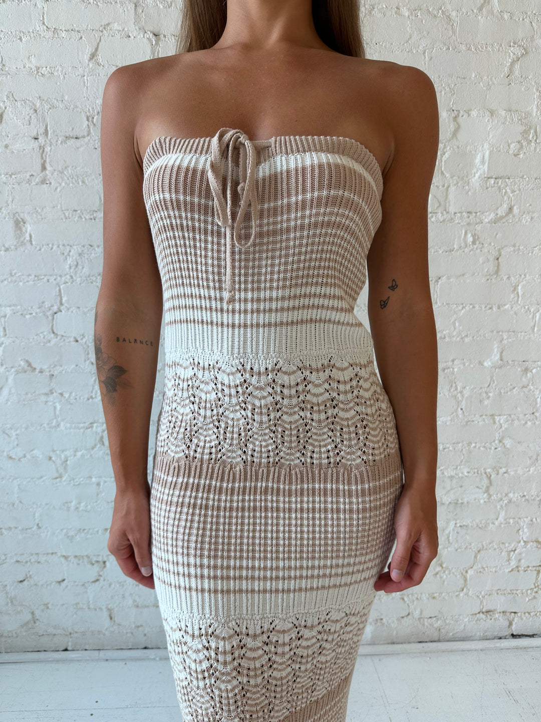 RESTOCKED: Roxy Neutral Striped Crochet Maxi Dress