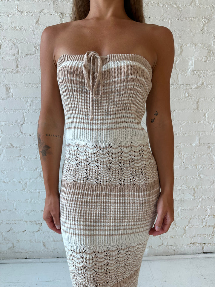 RESTOCKED: Roxy Neutral Striped Crochet Maxi Dress