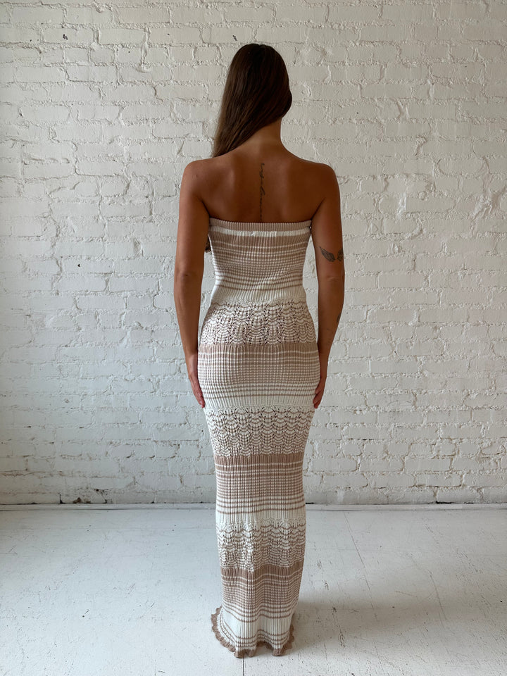 RESTOCKED: Roxy Neutral Striped Crochet Maxi Dress