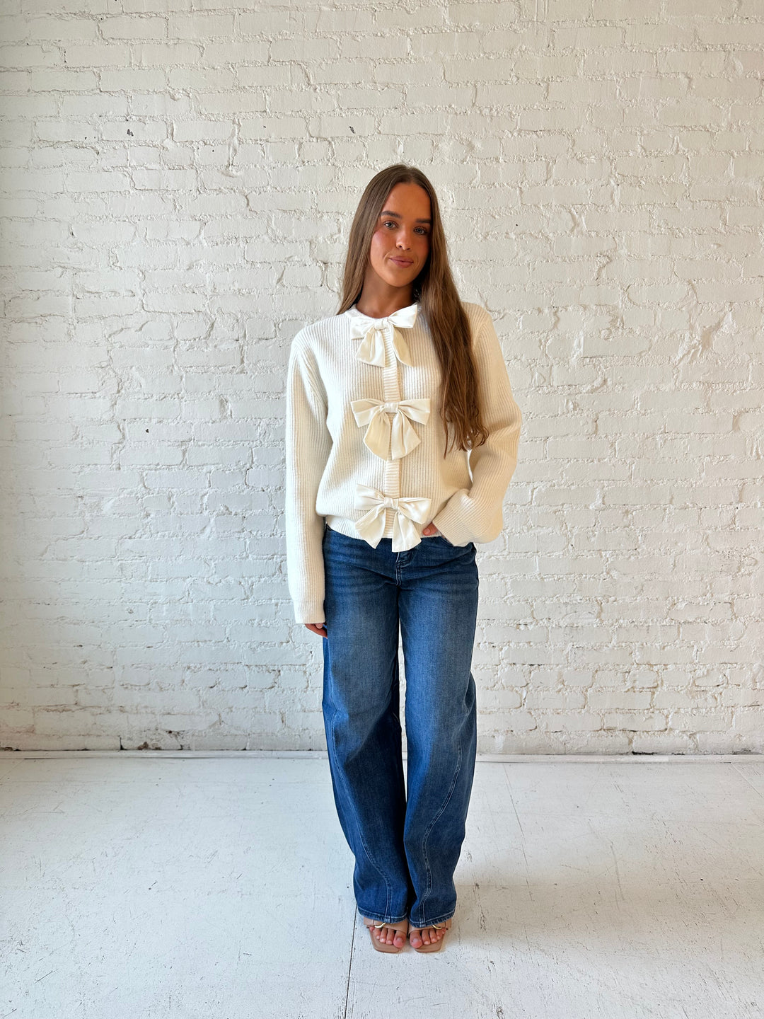 Sylvie Cream Bow Button Cardigan