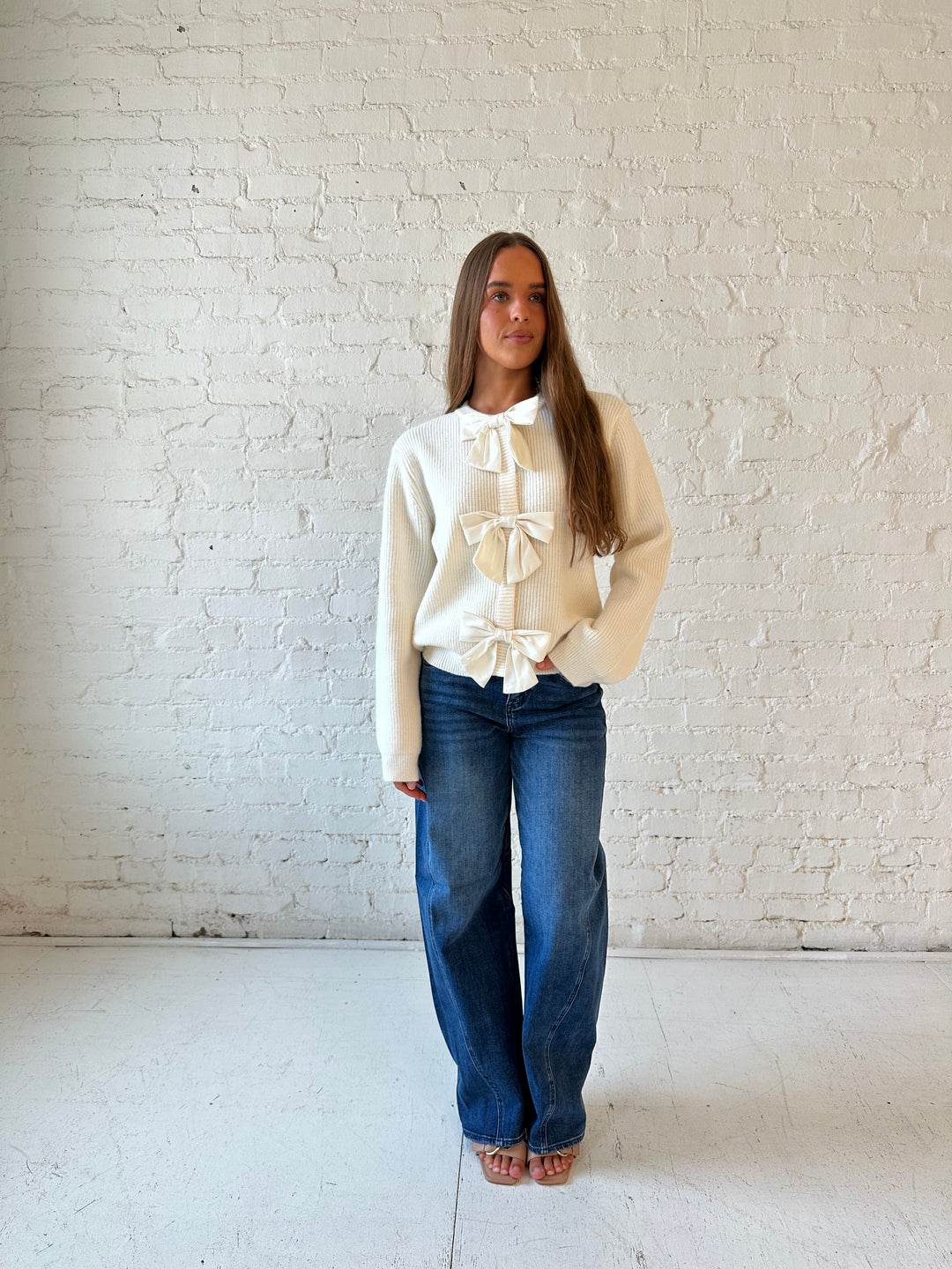 Sylvie Cream Bow Button Cardigan