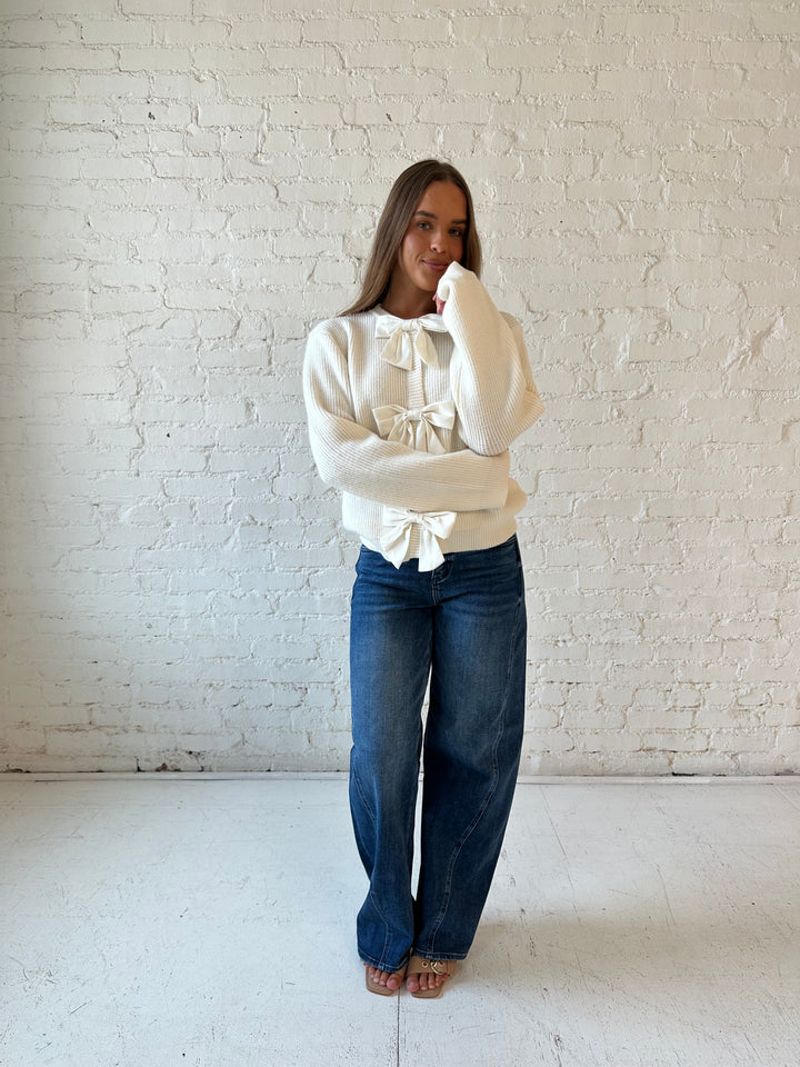 Sylvie Cream Bow Button Cardigan