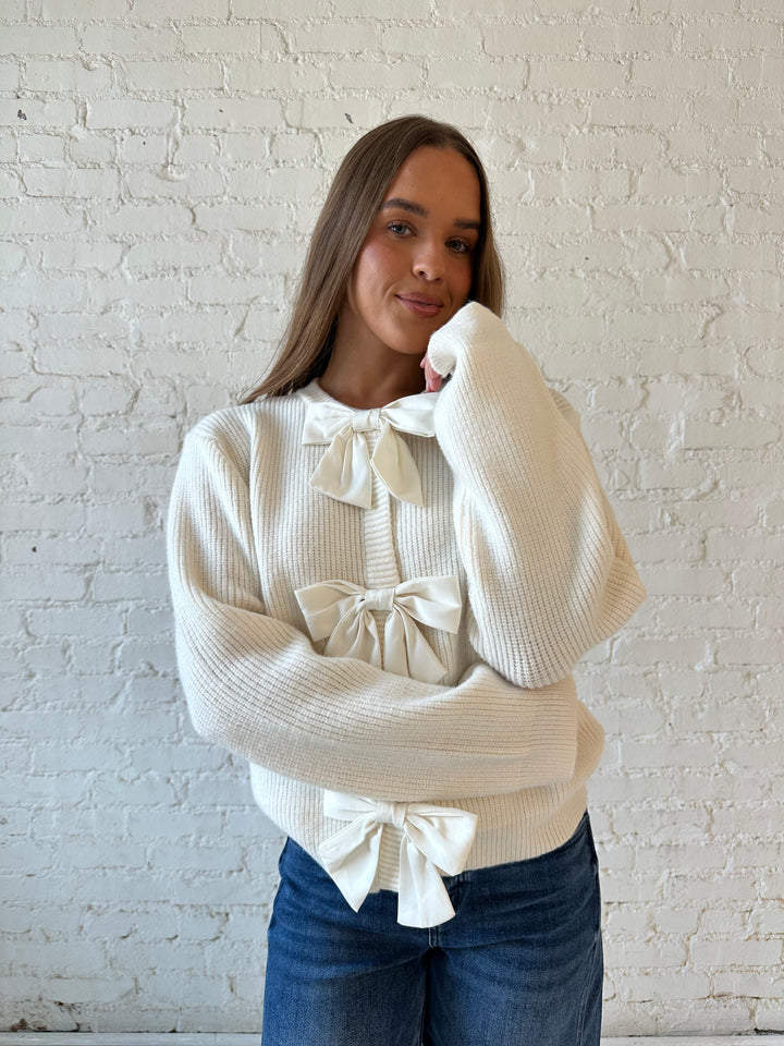 Sylvie Cream Bow Button Cardigan