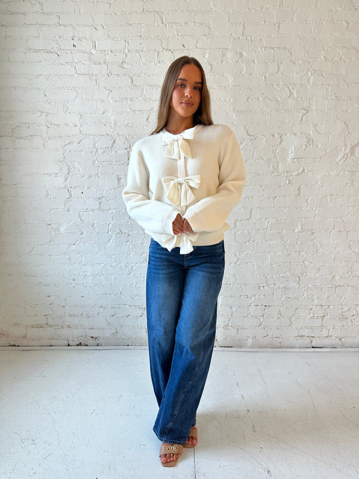 Sylvie Cream Bow Button Cardigan