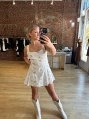 Addie Pink and Green Floral Eyelet Mini Dress