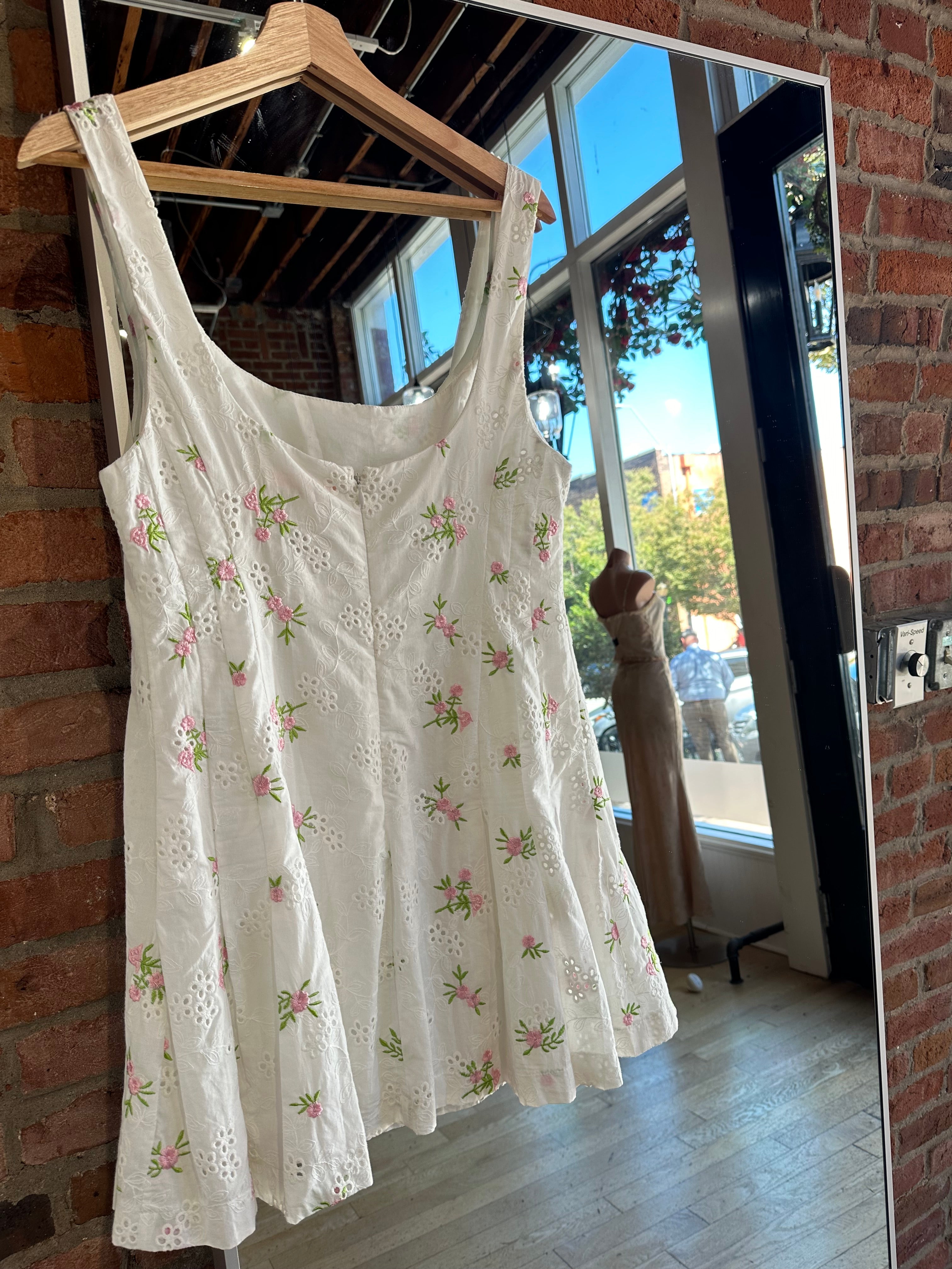 Addie Pink and Green Floral Eyelet Mini Dress