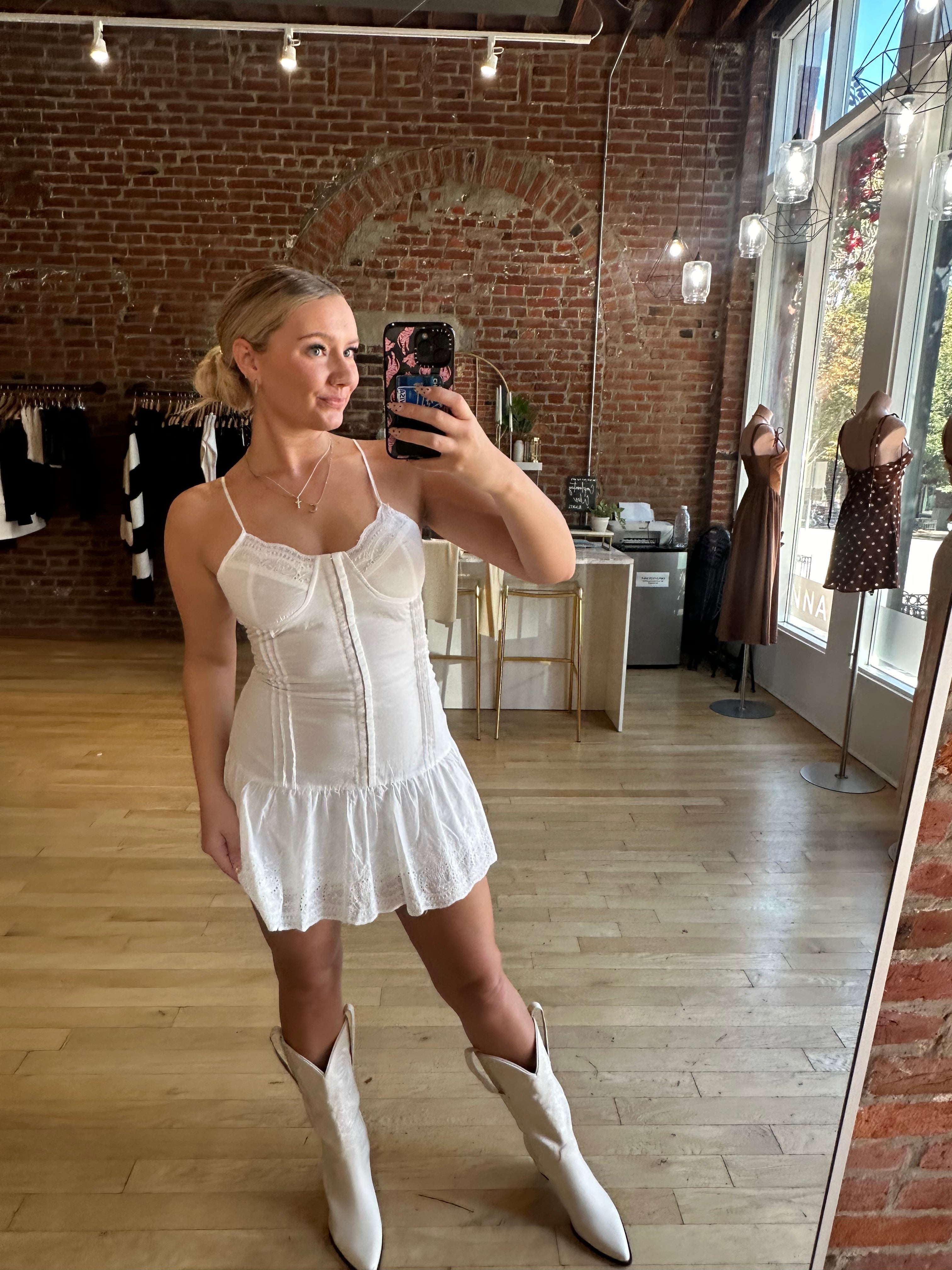 Kenna Ivory Lace Trim Mini Dress