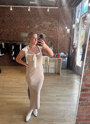 Emily Tan Tie Strap Ribbed Midi Dress