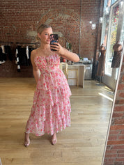 Kristin Pink Floral Tiered Maxi Dress