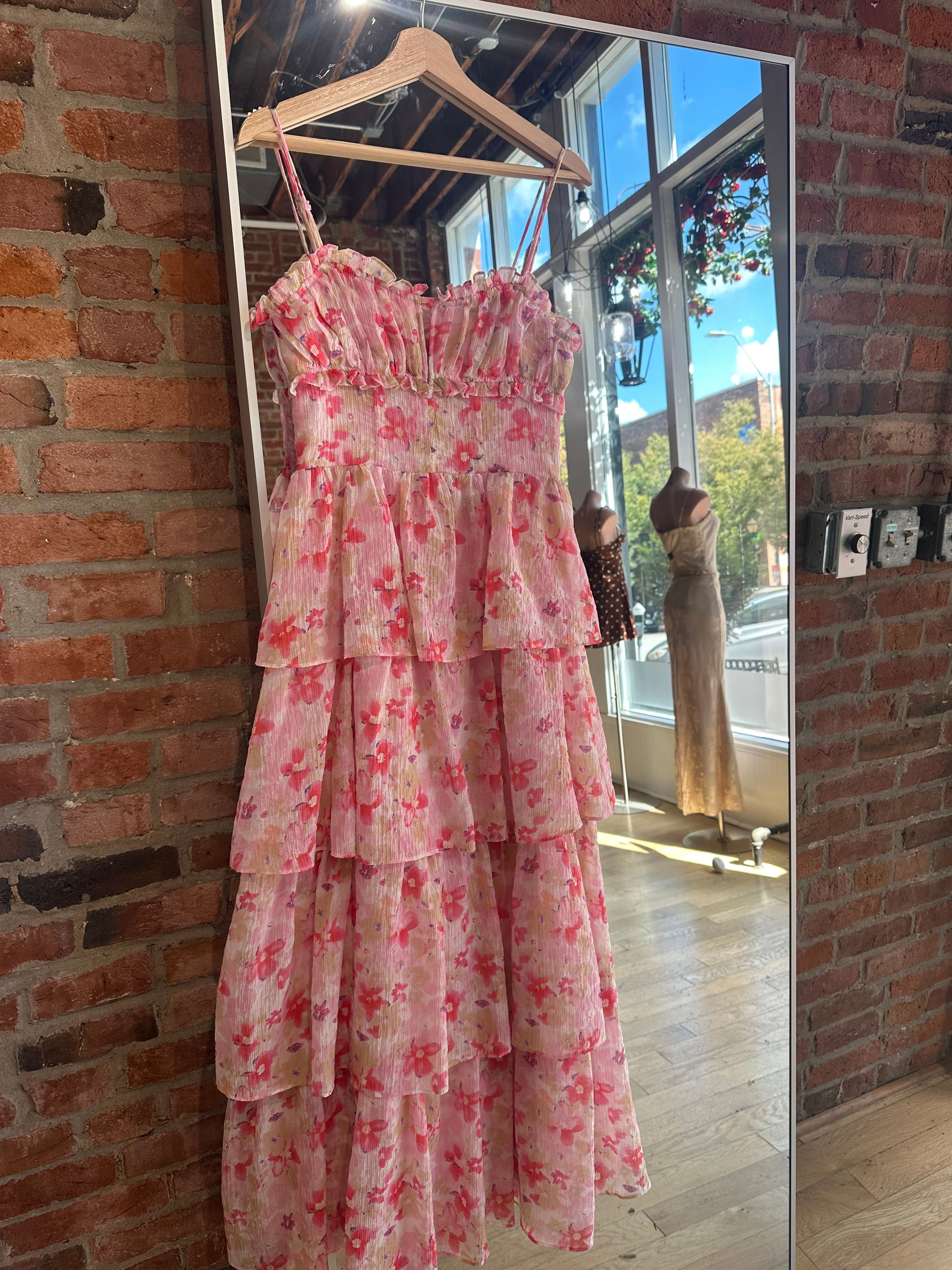 Kristin Pink Floral Tiered Maxi Dress