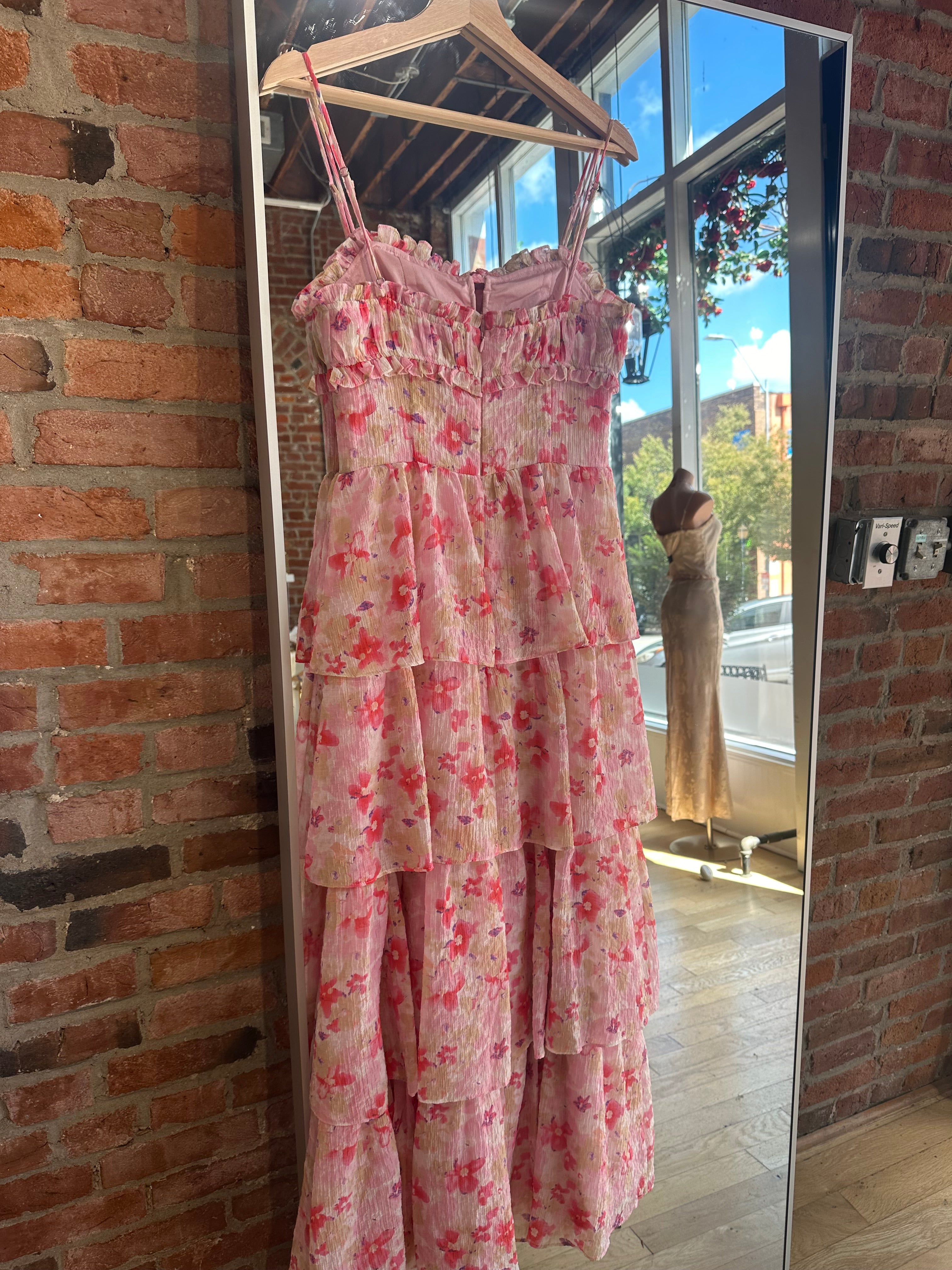 Kristin Pink Floral Tiered Maxi Dress