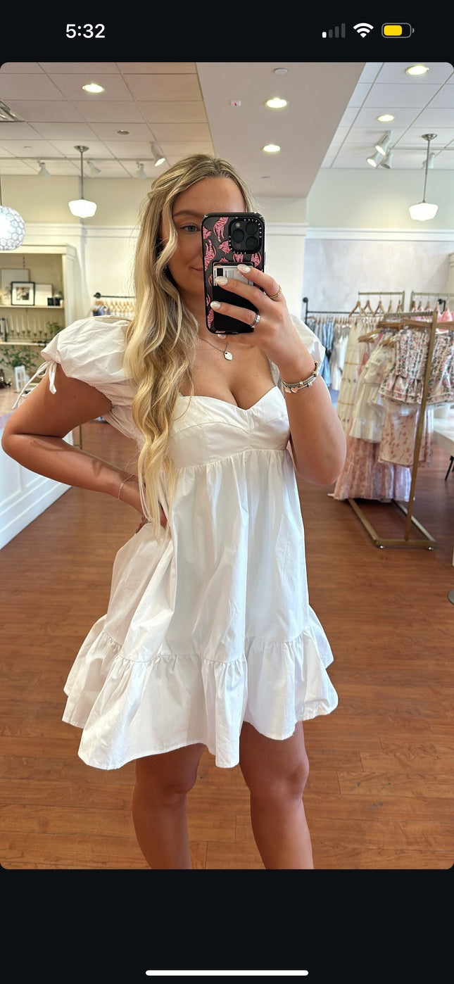Elodie White Puff Sleeve Mini Dress
