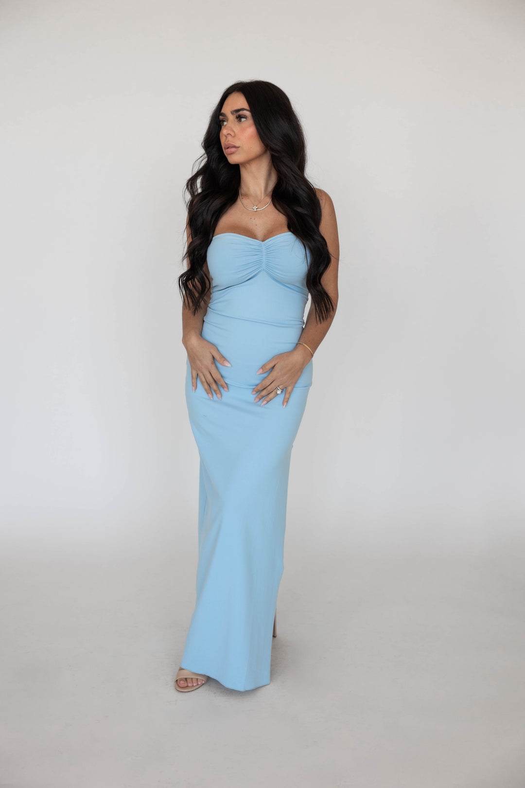 fcuk blue dress Ariella Blue Satin Strapless Maxi Dress - US 12 main image 0