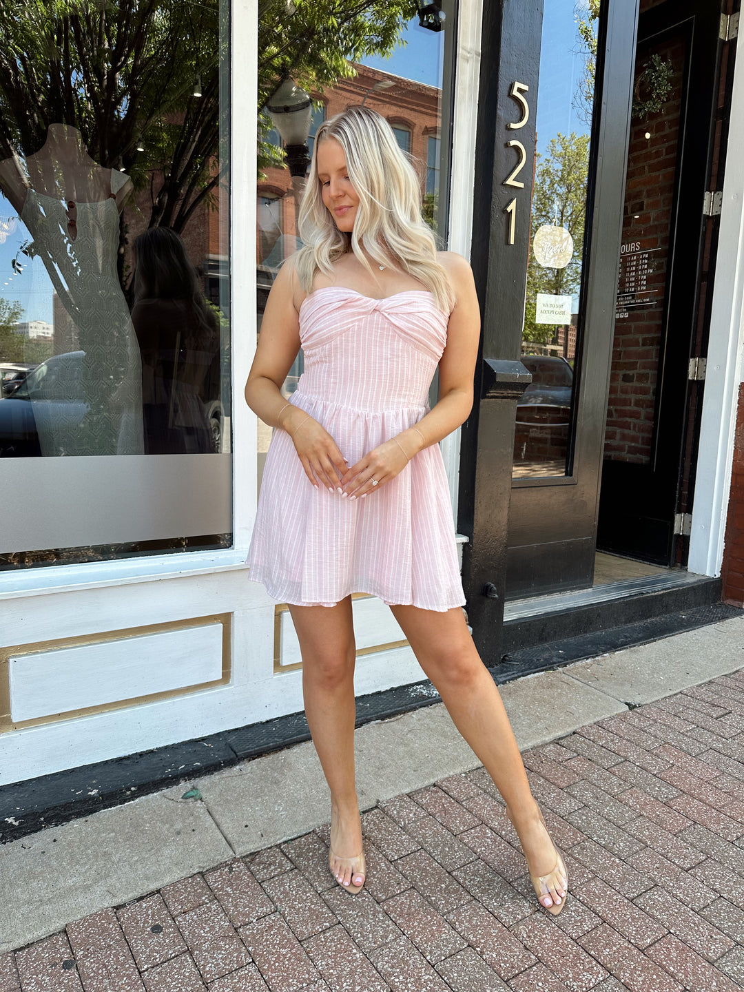 Jessie Pink Striped Strapless Mini Dress Jessie Pink Striped Strapless Mini Dress