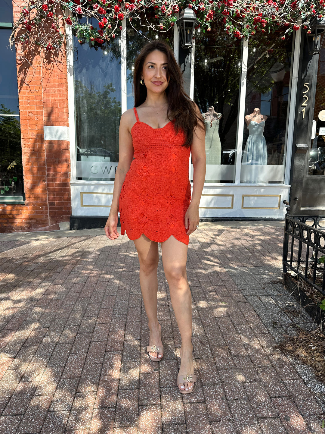 Coral Red Crochet Mini Dress