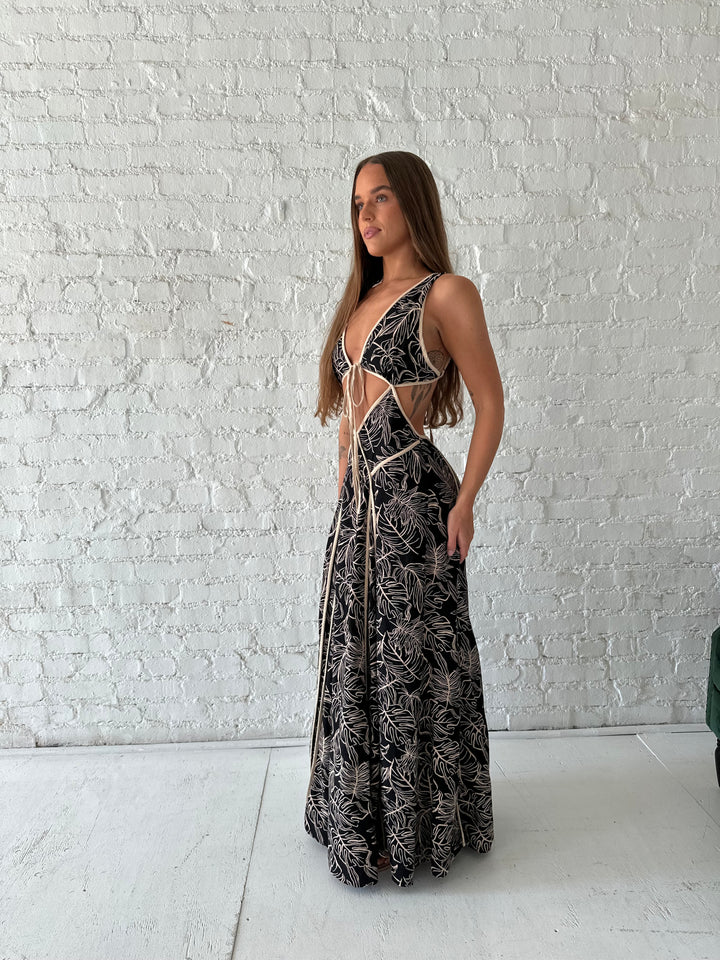 Floral Cutout Maxi Dress - Black