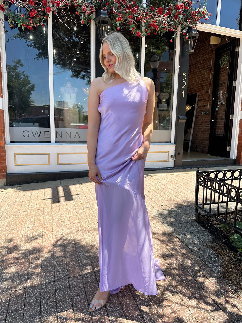 Lavender Open Back One Shoulder Maxi Dress