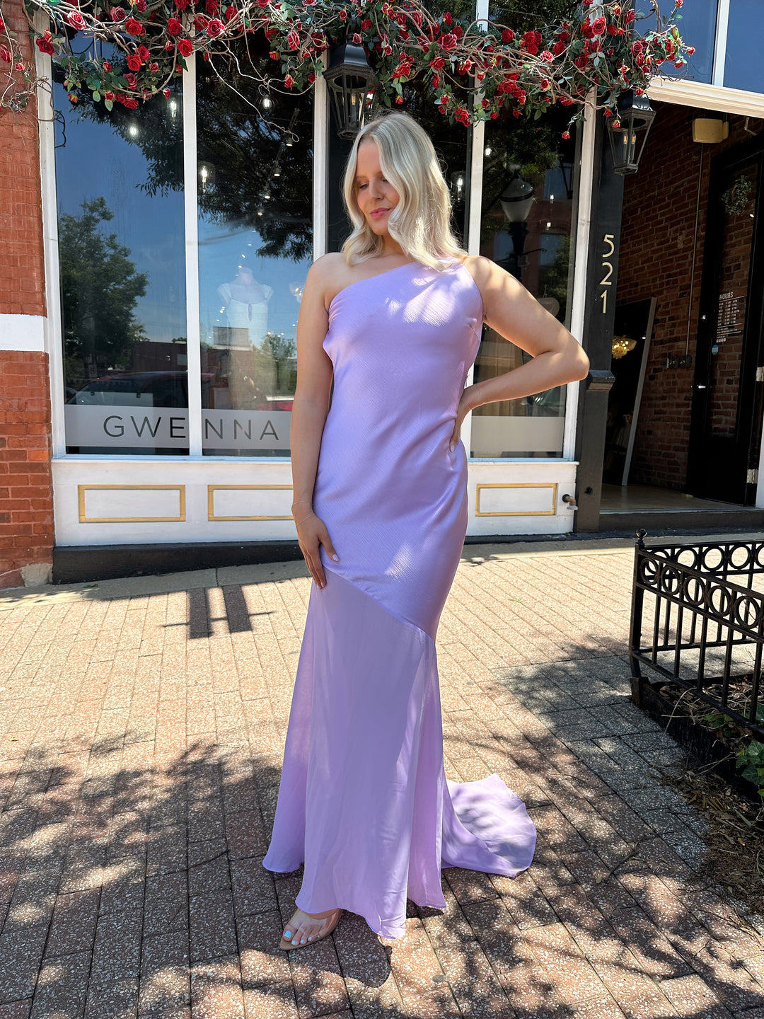 satin lavender dress Lavender Open Back One Shoulder Maxi Dress