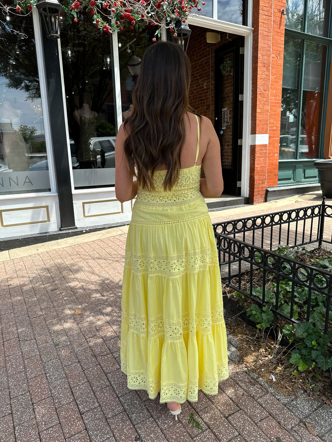 Yellow Tiered Eyelet Maxi Dress