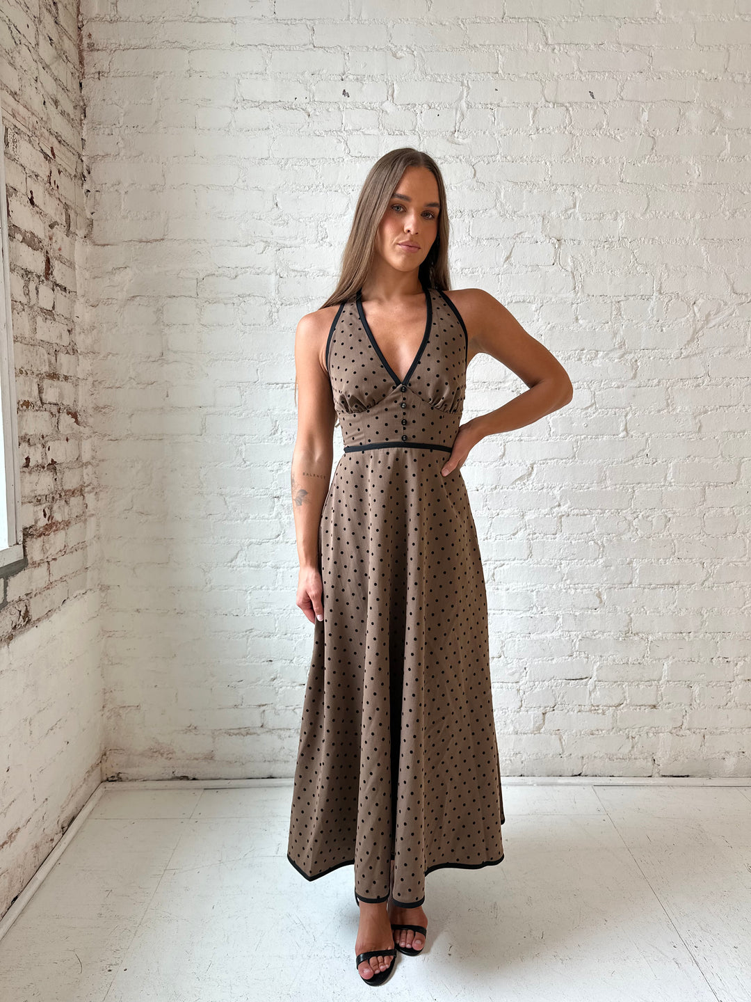 Brown Polka Dot Midi Dress