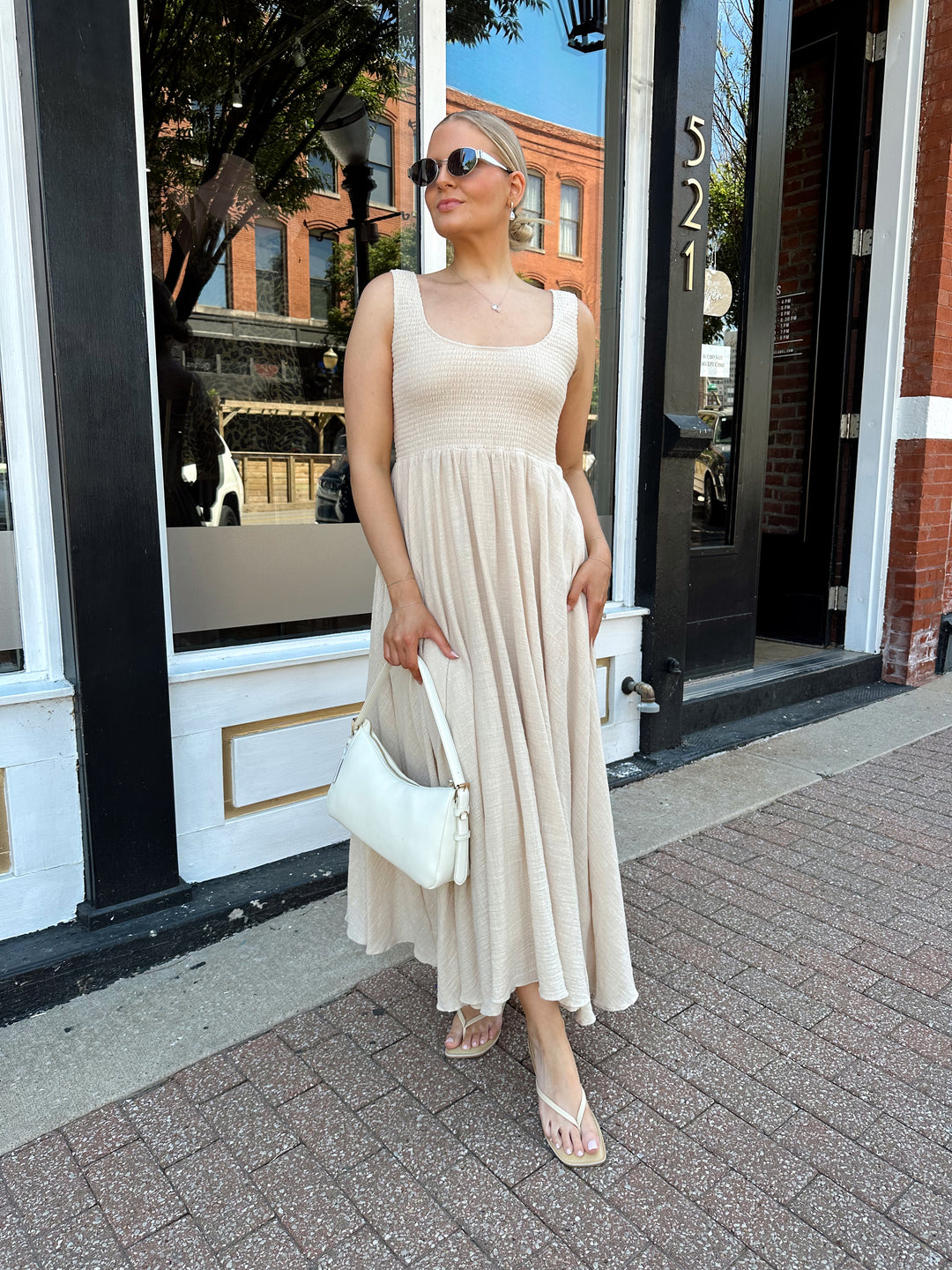 Megan Tan Smocked Midi Dress Megan Tan Smocked Midi Dress