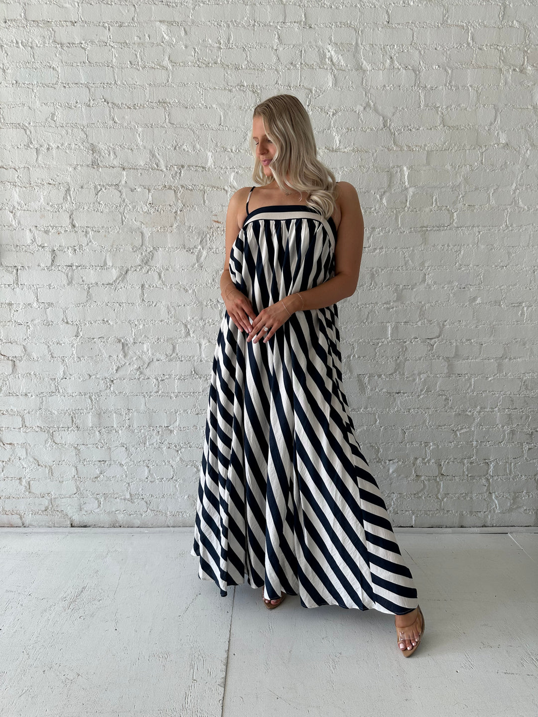 Navy Striped Maxi Dress