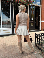 Beige cable knit sleeveless sweater top 
