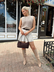Beige cable knit sleeveless sweater top 