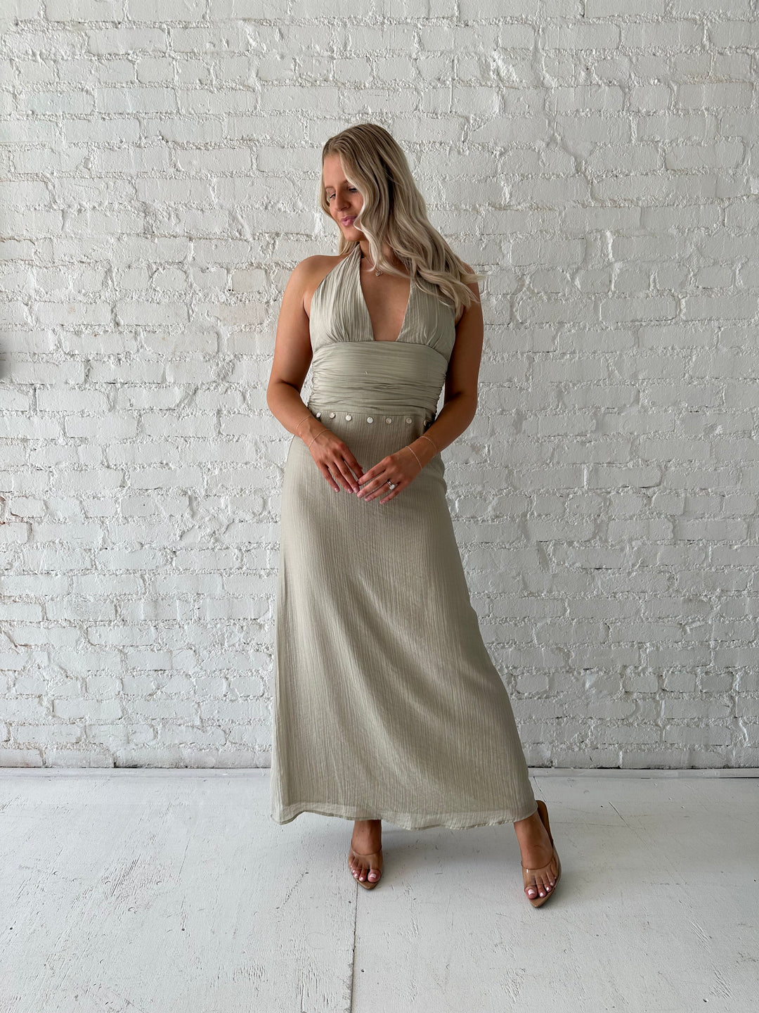 Khaki Shell Trim Maxi Dress