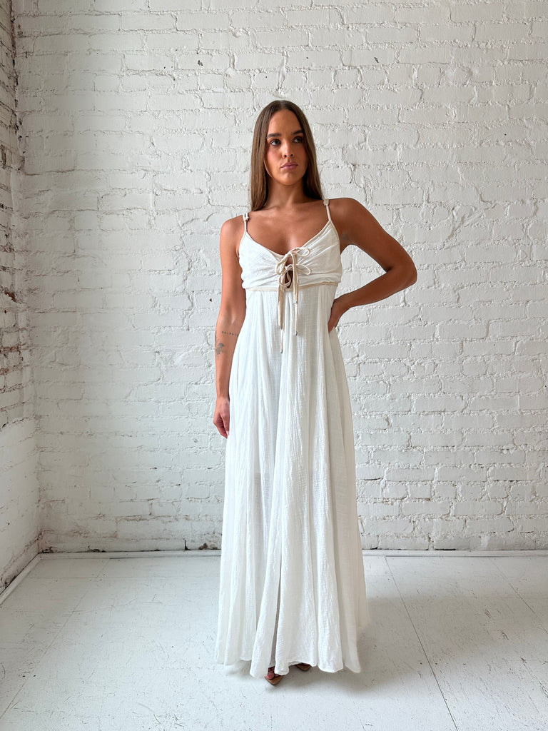 White Maxi Dress with Contrast Trim