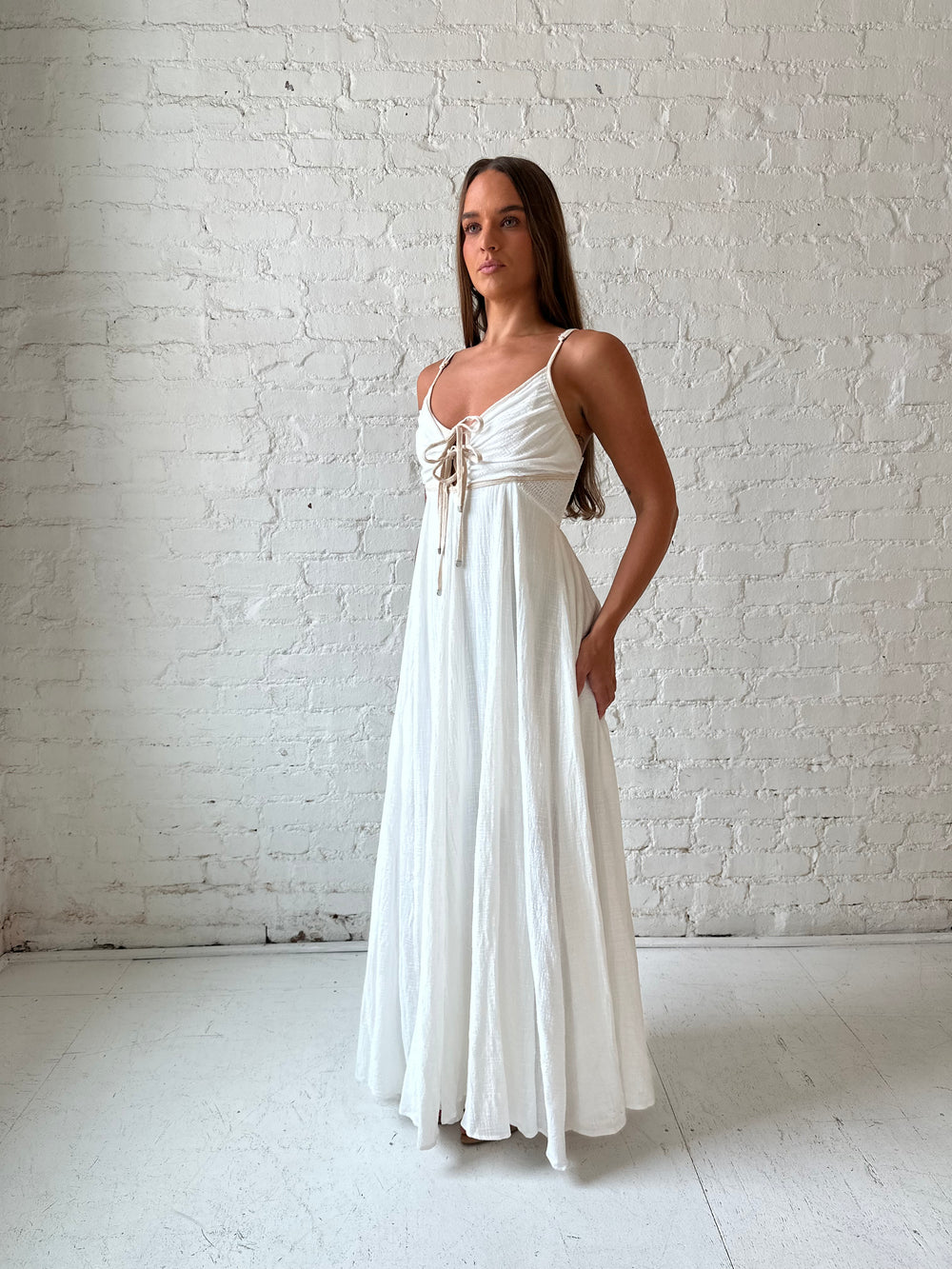 White Maxi Dress with Contrast Trim