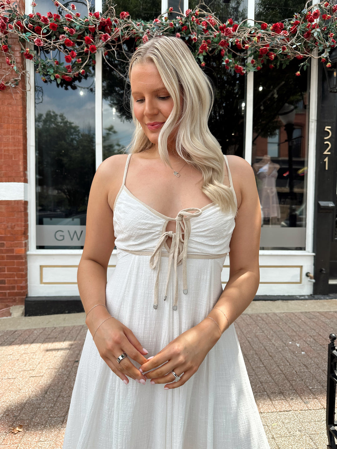 White Maxi Dress with Contrast Trim