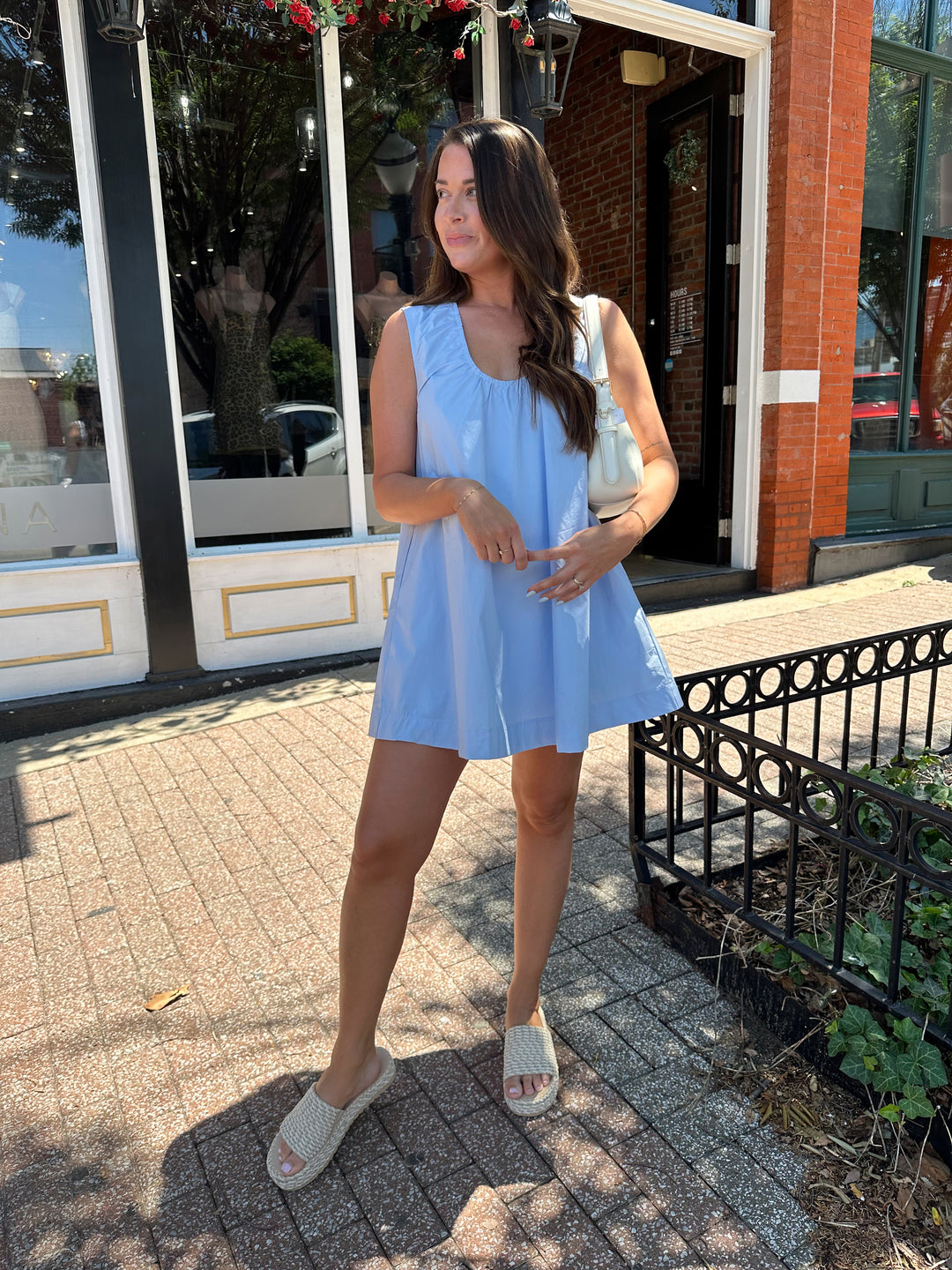 Light Blue Gathered Trim Shift Mini Dress | Sleeveless Dress Gwenna The Label Light Blue Gathered Trim Shift Mini Dress | Sleeveless Dress Gwenna The Label