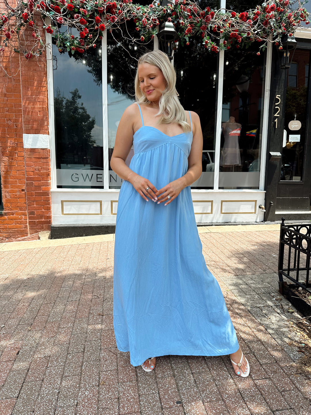 maxi dress with sweetheart neckline Light Blue Maxi Dress