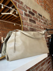 Palmer Beige Leather Shoulder Bag with short shoulder strap and adjustable long crossbody strap