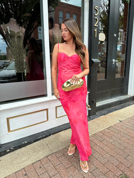 pink slip maxi dress Bright Pink Floral Slip Maxi Dress
