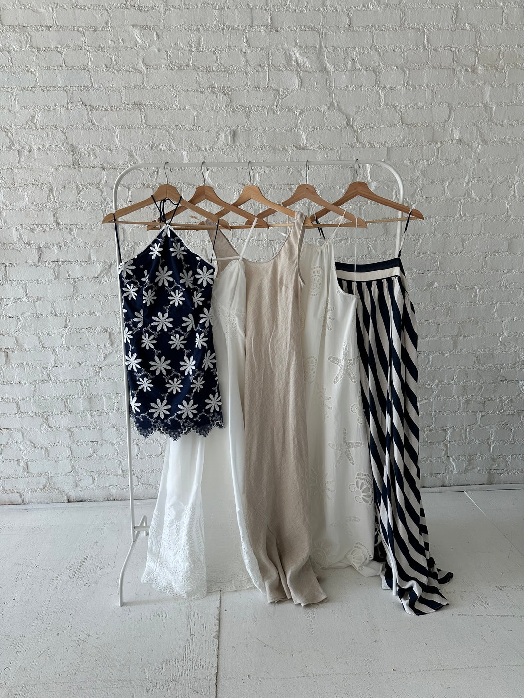 Navy and neutral summer dresses.