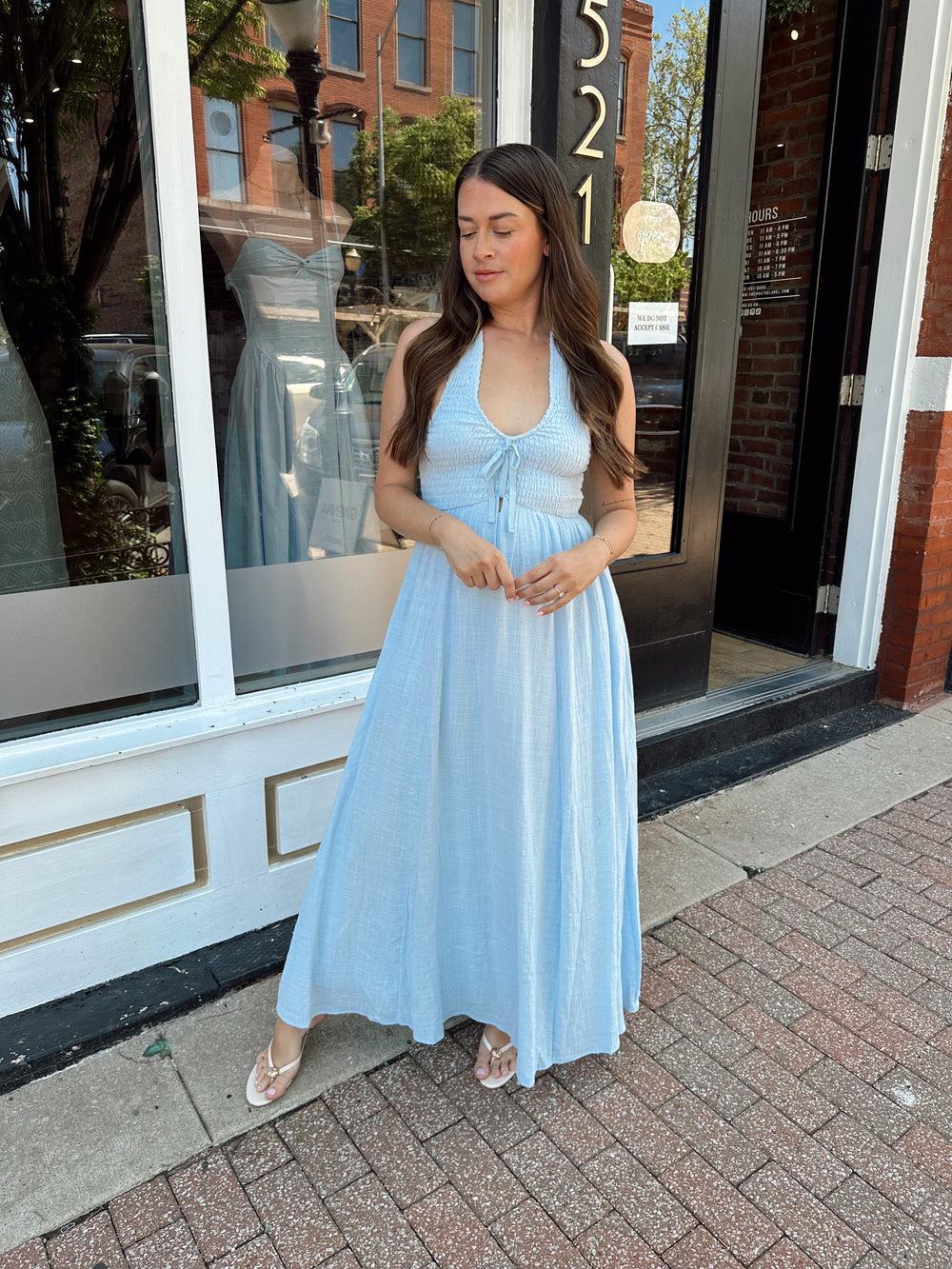 Tay Smocked Halter Midi Dress- Blue