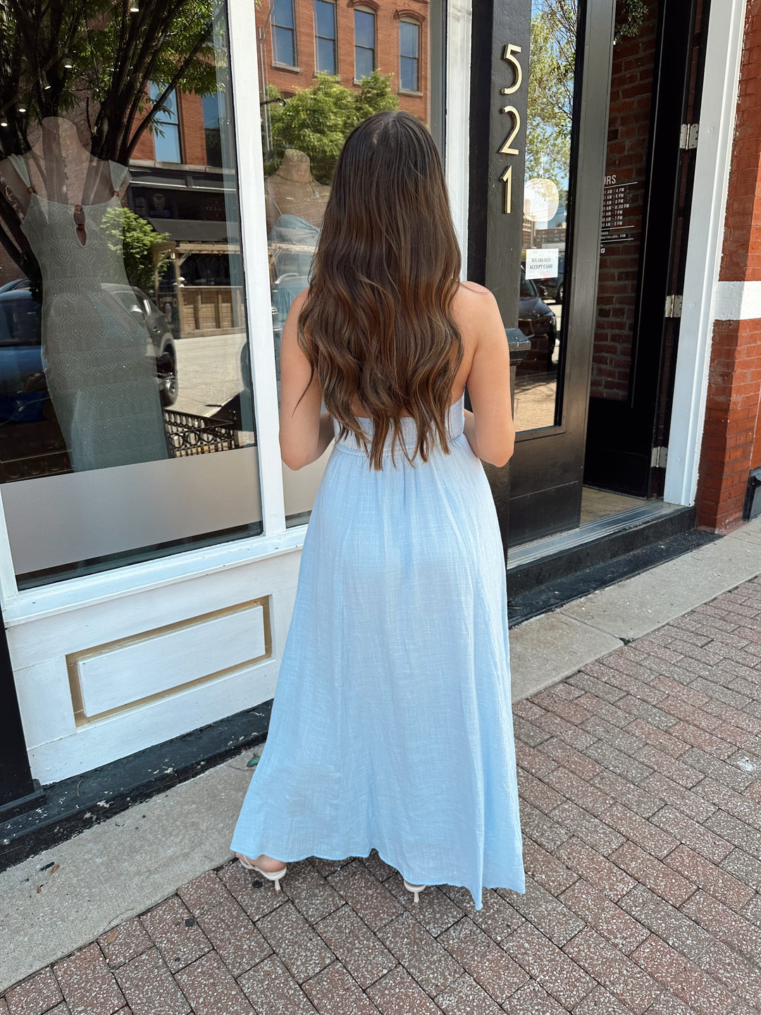 Blue Smocked Halter Midi Dress