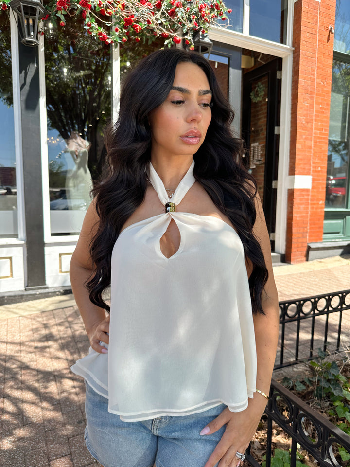 Ava Cream Chiffon Halter Top